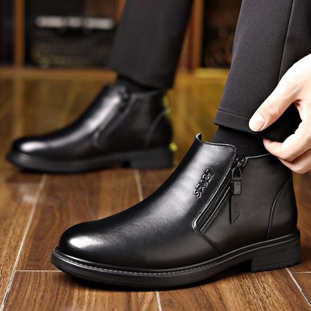 Winter Men's Cotton Shoes Casual Leather Shoes Velvet Warm Business Leather Boots