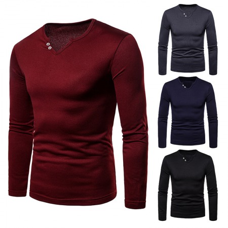 Men's Plus Size Velvet Warm V-Neck Long-Sleeved T-Shirt Base Shirt