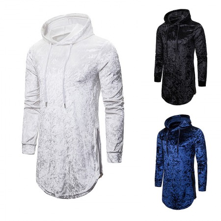 New Men's Diamond Velvet Fashion Personality High-End Street Style Hooded T-Shirt