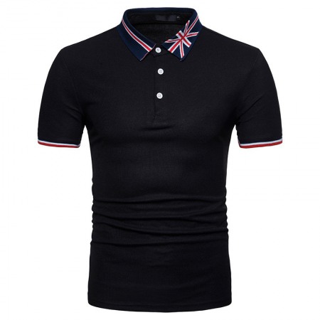 Summer Business T-Shirt Men's Short-Sleeved Young and Middle-Aged Pattern Lapel Shirt Solid Color