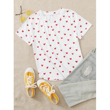 Summer New Style Lovely Love Printing V-Neck Short-Sleeved T-Shirt