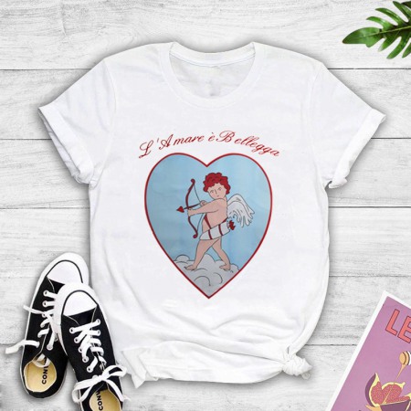 Casual Fashion Street Fashion Cute Angel Love Plus Size Printed T-Shirt Women