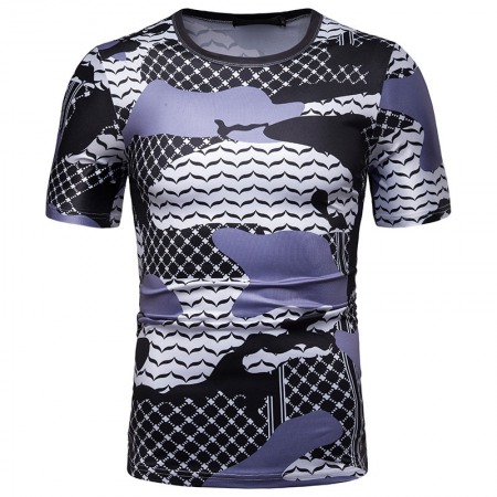 New Summer Men's Color Matching Print Short-Sleeved T-Shirt