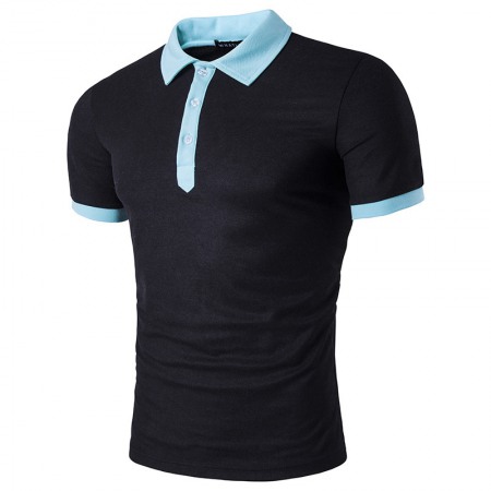 Summer Men's Personality Hit Color Lapel Short-Sleeved T-Shirt