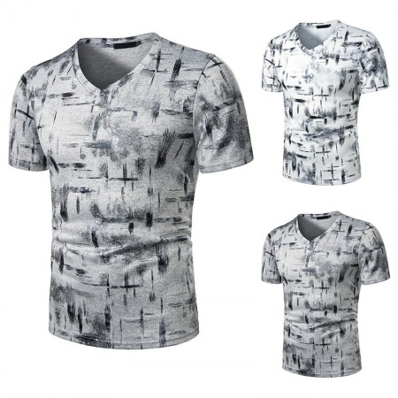 Summer Men's Fashion Casual Gradient Short-Sleeved V-Neck Short-Sleeved T-Shirt